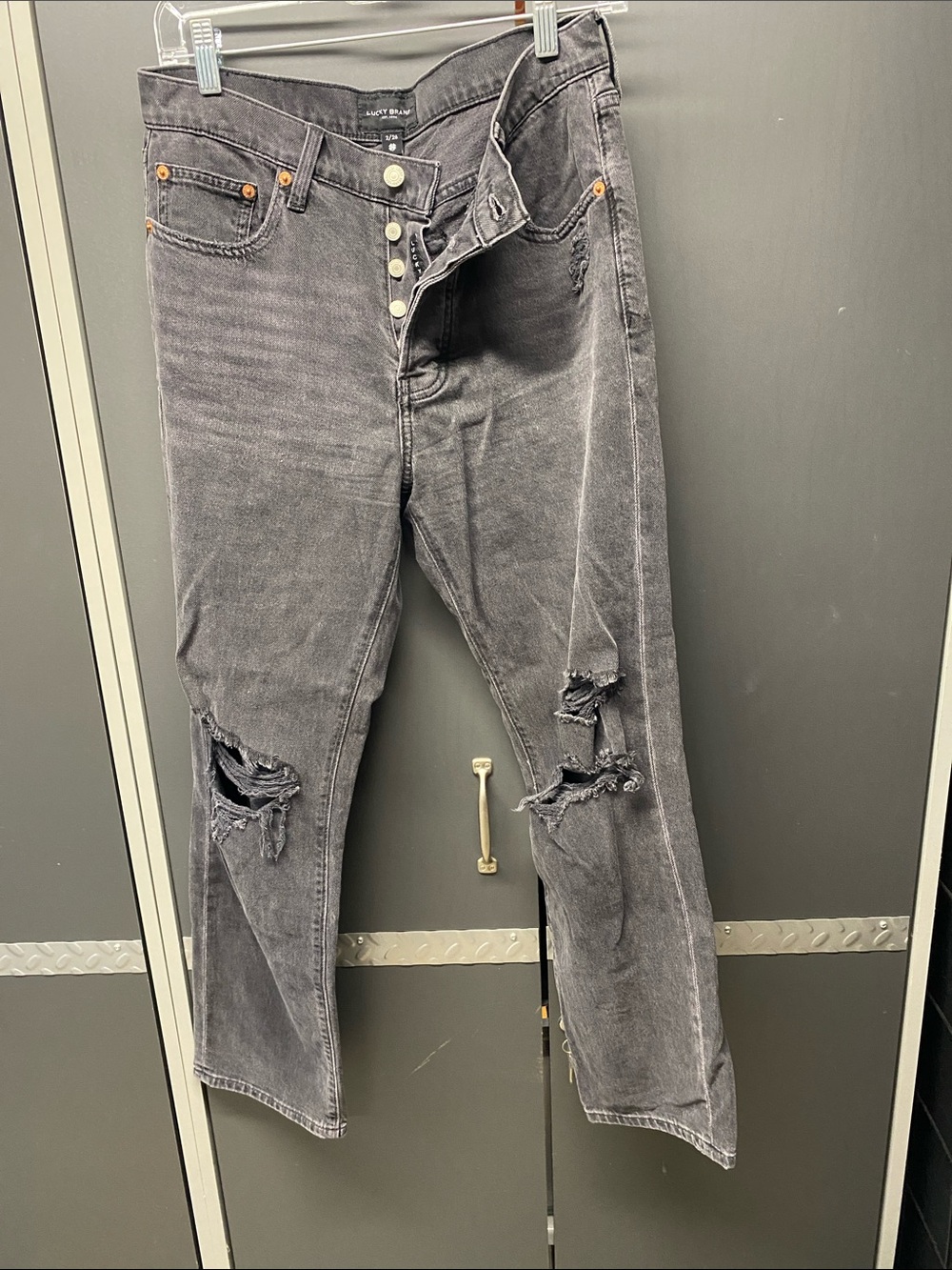 Relaxed Distressed Black Wash Women’s Jeans - Button Fly